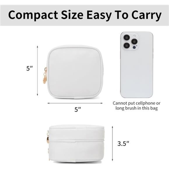 Small Makeup Bag Double Zipper Cosmetic Pouch Travel Toiletry Bag White - Picture 3 of 7